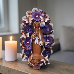 Virgin Mary Handmade Clay Piece, Virgen de Guadalupe  Mexican Decoration, Mary Virgin Sculpture, Metepec Estado de México Virgencita