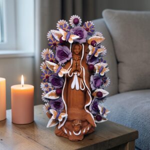 Virgin Mary Handmade Clay Piece, Virgen de Guadalupe  Mexican Decoration, Mary Virgin Sculpture, Metepec Estado de México Virgencita