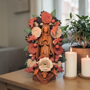 Virgin Mary Handmade Clay Piece, Virgen de Guadalupe  Mexican Decoration, Mary Virgin Sculpture, Metepec Estado de México Virgencita