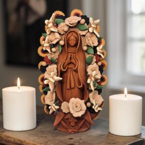 Virgin Mary Handmade Clay Piece, Virgen de Guadalupe  Mexican Decoration, Mary Virgin Sculpture, Metepec Estado de México Virgencita