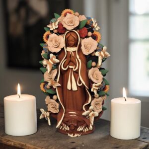 Virgin Mary Handmade Clay Piece, Virgen de Guadalupe  Mexican Decoration, Mary Virgin Sculpture, Metepec Estado de México Virgencita
