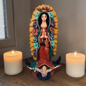 Virgin Mary Handmade Clay Piece, Virgen de Guadalupe  Mexican Decoration, Mary Virgin Sculpture, Metepec Estado de México Virgencita