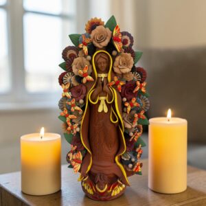 XL Handmade Clay Virgin Mary Sculpture, Mexican Folk Art, 23.7"