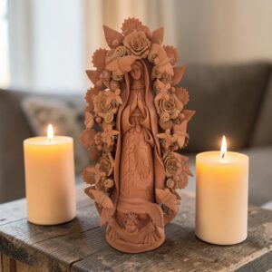 XL Handmade Clay Virgin Mary Sculpture, Mexican Folk Art, 23.7"