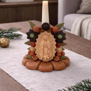Handmade Clay Candle Holder from Oaxaca, Mexico Terracotta Floral Barro Decor, Mexican Folk Art Centerpiece Flower Design Porta velas