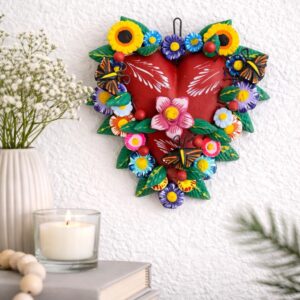 Mexican decoration, Mexican heart,  Heart wall hanging, Decorative heart, Rustic heart decor, Heart statue