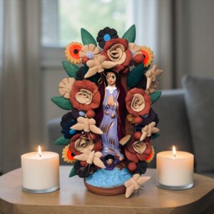 Virgin Mary Handmade Clay Piece, Virgen de Guadalupe  Mexican Decoration, Mary Virgin Sculpture, Metepec Estado de México Virgencita