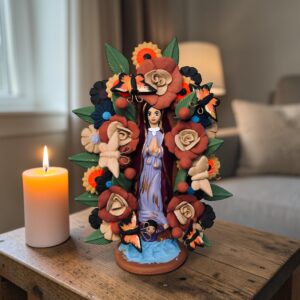 Virgin Mary Handmade Clay Piece, Virgen de Guadalupe  Mexican Decoration, Mary Virgin Sculpture, Metepec Estado de México Virgencita