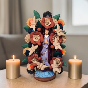 Virgin Mary Handmade Clay Piece, Virgen de Guadalupe  Mexican Decoration, Mary Virgin Sculpture, Metepec Estado de México Virgencita