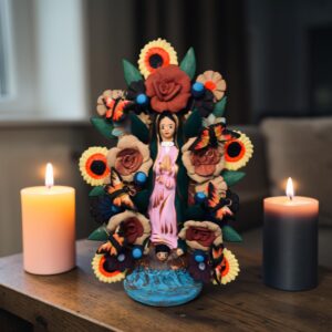 Virgin Mary Handmade Clay Piece, Virgen de Guadalupe  Mexican Decoration, Mary Virgin Sculpture, Metepec Estado de México Virgencita