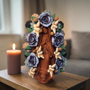 Virgin Mary Handmade Clay Piece, Virgen de Guadalupe  Mexican Decoration, Mary Virgin Sculpture, Metepec Estado de México Virgencita