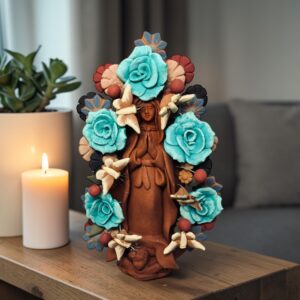 Virgin Mary Handmade Clay Piece, Virgen de Guadalupe  Mexican Decoration, Mary Virgin Sculpture, Metepec Estado de México Virgencita