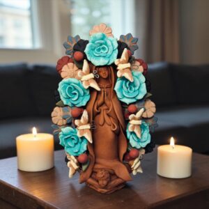 Virgin Mary Handmade Clay Piece, Virgen de Guadalupe  Mexican Decoration, Mary Virgin Sculpture, Metepec Estado de México Virgencita