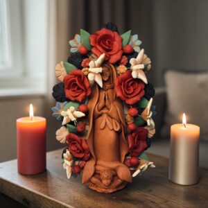 Virgin Mary Handmade Clay Piece, Virgen de Guadalupe  Mexican Decoration, Mary Virgin Sculpture, Metepec Estado de México Virgencita