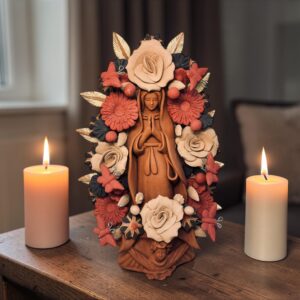 Virgin Mary Handmade Clay Piece, Virgen de Guadalupe  Mexican Decoration, Mary Virgin Sculpture, Metepec Estado de México Virgencita