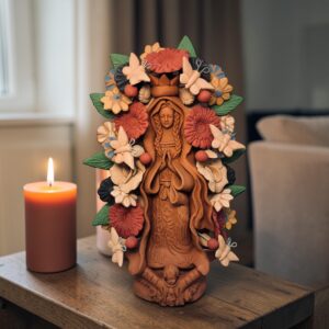Virgin Mary Handmade Clay Piece, Virgen de Guadalupe  Mexican Decoration, Mary Virgin Sculpture, Metepec Estado de México Virgencita