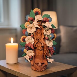 Virgin Mary Handmade Clay Piece, Virgen de Guadalupe  Mexican Decoration, Mary Virgin Sculpture, Metepec Estado de México Virgencita
