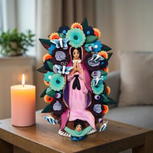 Virgin Mary Handmade Clay Piece, Virgen de Guadalupe  Mexican Decoration, Mary Virgin Sculpture, Metepec Estado de México Virgencita