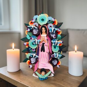 Virgin Mary Handmade Clay Piece, Virgen de Guadalupe  Mexican Decoration, Mary Virgin Sculpture, Metepec Estado de México Virgencita