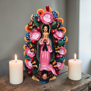 Virgin Mary Handmade Clay Piece, Virgen de Guadalupe  Mexican Decoration, Mary Virgin Sculpture, Metepec Estado de México Virgencita