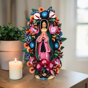 Virgin Mary Handmade Clay Piece, Virgen de Guadalupe  Mexican Decoration, Mary Virgin Sculpture, Metepec Estado de México Virgencita