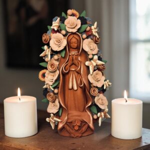 Virgin Mary Handmade Clay Piece, Virgen de Guadalupe  Mexican Decoration, Mary Virgin Sculpture, Metepec Estado de México Virgencita