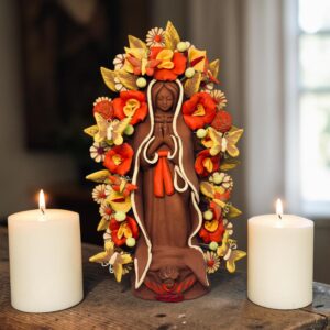 Virgin Mary Handmade Clay Piece, Virgen de Guadalupe  Mexican Decoration, Mary Virgin Sculpture, Metepec Estado de México Virgencita