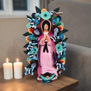 Virgin Mary Handmade Clay Piece, Virgen de Guadalupe  Mexican Decoration, Mary Virgin Sculpture, Metepec Estado de México Virgencita