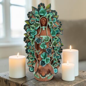 XL Handmade Clay Virgin Mary Sculpture, Mexican Folk Art, 23.7"