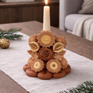 Handmade Clay Candle Holder from Oaxaca, Mexico Terracotta Floral Barro Decor, Mexican Folk Art Centerpiece Flower Design Porta velas