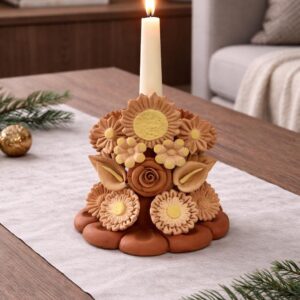 Handmade Clay Candle Holder from Oaxaca, Mexico Terracotta Floral Barro Decor, Mexican Folk Art Centerpiece Flower Design Porta velas