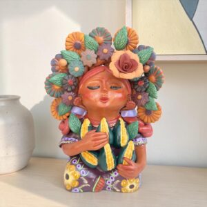 Pachamama Corn Sculpture – Handmade In Metepec Mother Earth Clay Figurine, Spiritual Folk Art