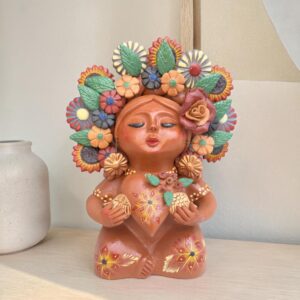 Pachamama Heart Sculpture – Handmade In Metepec Mother Earth Clay Figurine, Spiritual Folk Art