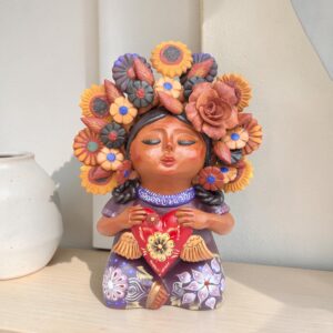 Pachamama Heart Sculpture – Handmade In Metepec Mother Earth Clay Figurine, Spiritual Folk Art