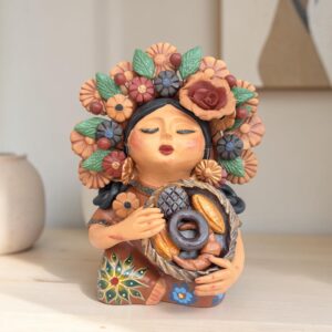 Pachamama Bread Sculpture – Handmade In Metepec Mother Earth Clay Figurine, Spiritual Folk Art