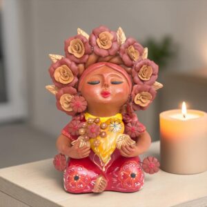 Pachamama Heart Sculpture – Handmade In Metepec Mother Earth Clay Figurine, Spiritual Folk Art