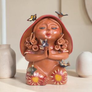Pachamama Hummingbird Sculpture – Handmade In Metepec Mother Earth Clay Figurine, Spiritual Folk Art