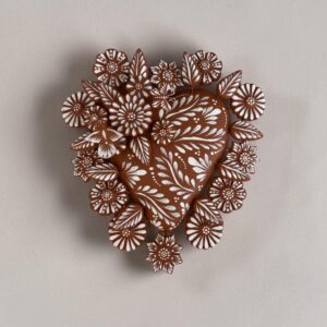 Clay Heart Wall Hanging Handmade Metepec, Mexican Folk Art Floral Decor
