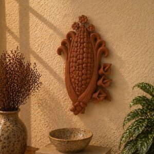 Nopal Corn Wall Decor Handame In Metepec, Mexican Clay Art, Terracotta Corn Sculpture, Mazorca