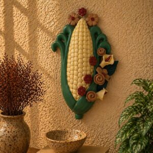 Nopal Corn Wall Decor Handame In Metepec, Mexican Clay Art, Terracotta Corn Sculpture, Mazorca
