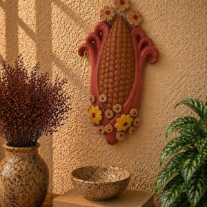 Nopal Corn Wall Decor Handame In Metepec, Mexican Clay Art, Terracotta Corn Sculpture, Mazorca
