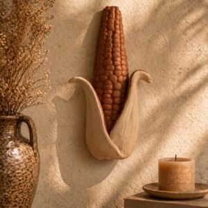 Nopal Corn Wall Decor Handame In Metepec, Mexican Clay Art, Terracotta Corn Sculpture, Mazorca