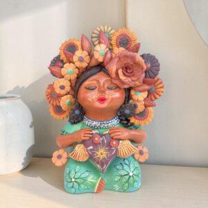 Pachamama Heart Sculpture – Handmade In Metepec Mother Earth Clay Figurine, Spiritual Folk Art