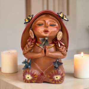 Pachamama Hummingbird Sculpture – Handmade In Metepec Mother Earth Clay Figurine, Spiritual Folk Art