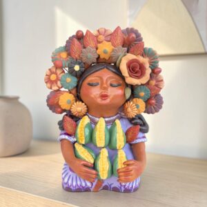 Pachamama Corn Sculpture – Handmade In Metepec Mother Earth Clay Figurine, Spiritual Folk Art