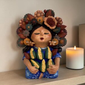 Pachamama Corn Sculpture – Handmade In Metepec Mother Earth Clay Figurine, Spiritual Folk Art