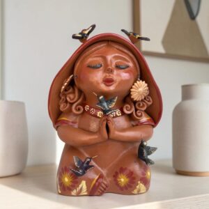 Pachamama Hummingbird Sculpture – Handmade In Metepec Mother Earth Clay Figurine, Spiritual Folk Art