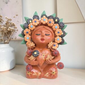 Pachamama Heart Sculpture – Handmade In Metepec Mother Earth Clay Figurine, Spiritual Folk Art