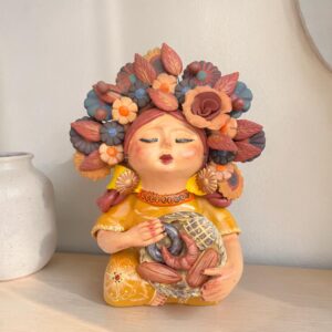 Pachamama Bread Sculpture – Handmade In Metepec Mother Earth Clay Figurine, Spiritual Folk Art