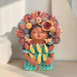 Pachamama Corn Sculpture – Handmade In Metepec Mother Earth Clay Figurine, Spiritual Folk Art